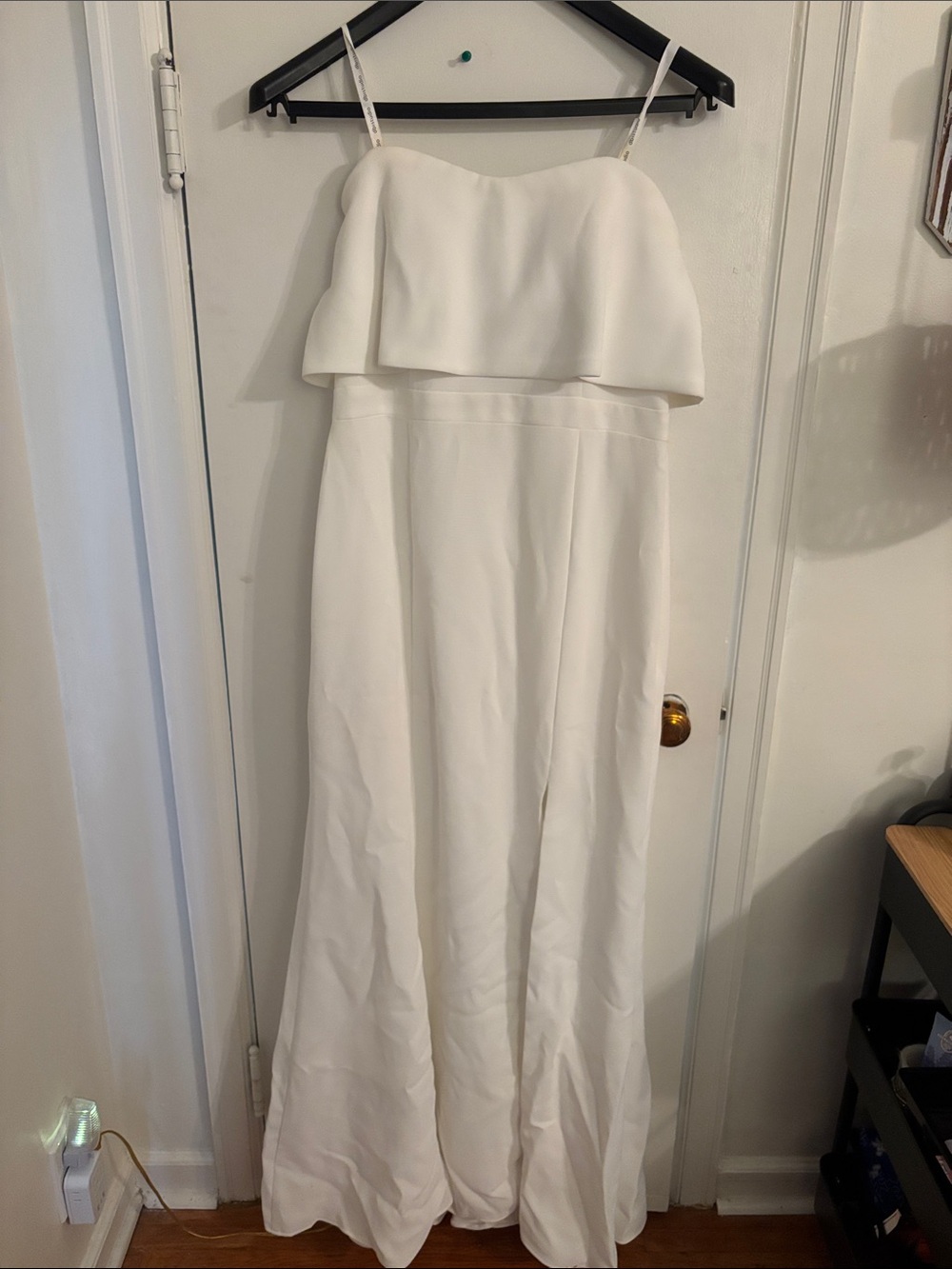 Strapless White Overlay Evening Gown